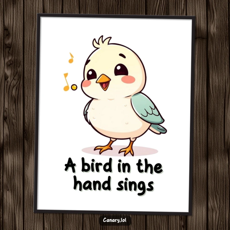 Funny free printable wall art: A smiling bird with its chest puffed out whistles a jaunty tune, bringing a cheerful atmosphere.