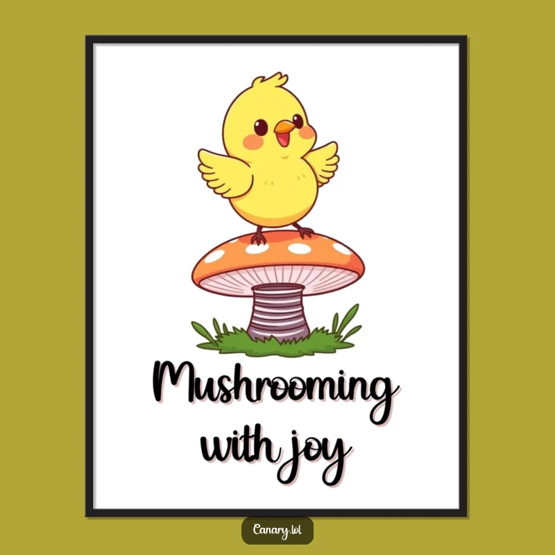 Funny Free Printable Wall Art: Bouncing Canary on Mushroom - Downloadable Decor