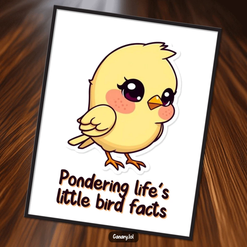 Funny Free Printable Wall Art: Kawaii canary bird tilts head quizzically, adding a curious vibe to decor.