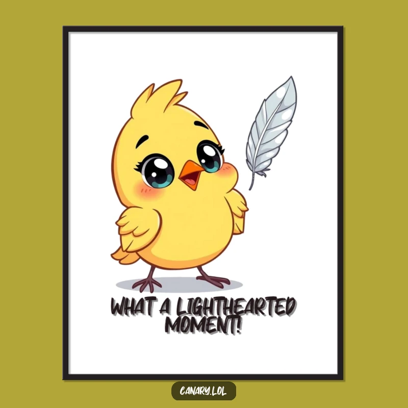 Free Printable Wall Art: Astonished Canary Floating Feather Funny Downloadable Art