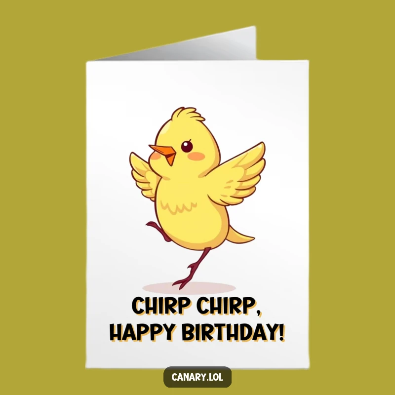 Free Printable Birthday Card: Energetic Canary Happy Dance Funny Downloadable Gift