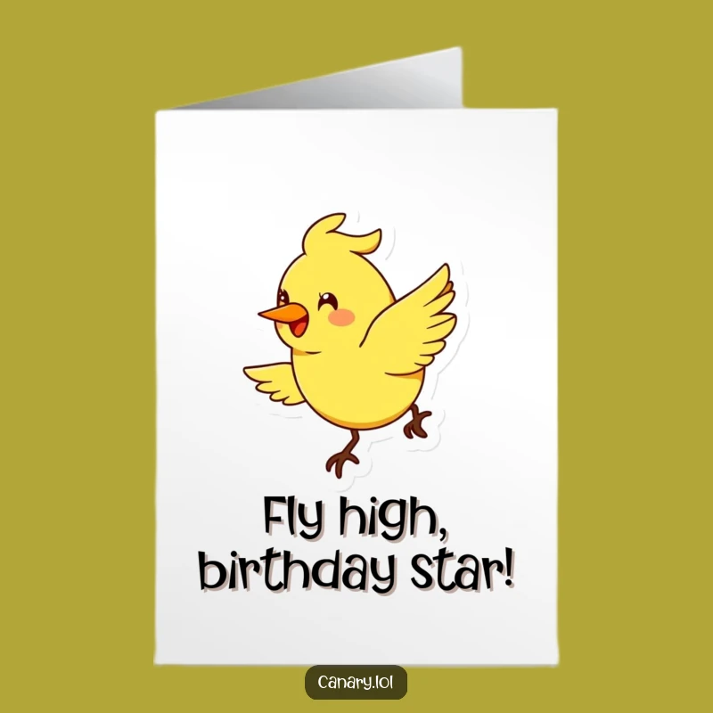 Free Printable Birthday Card: Smiling Canary Soars, Funny Downloadable Gift!