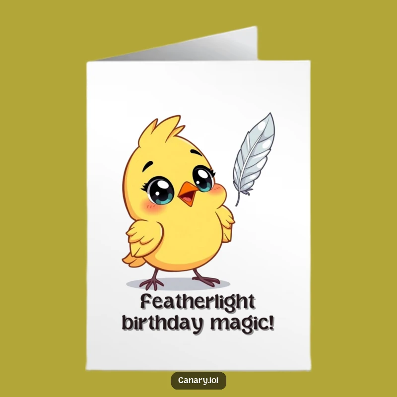 Free Printable Birthday Card: Astonished Canary Floating Feather Funny Gift