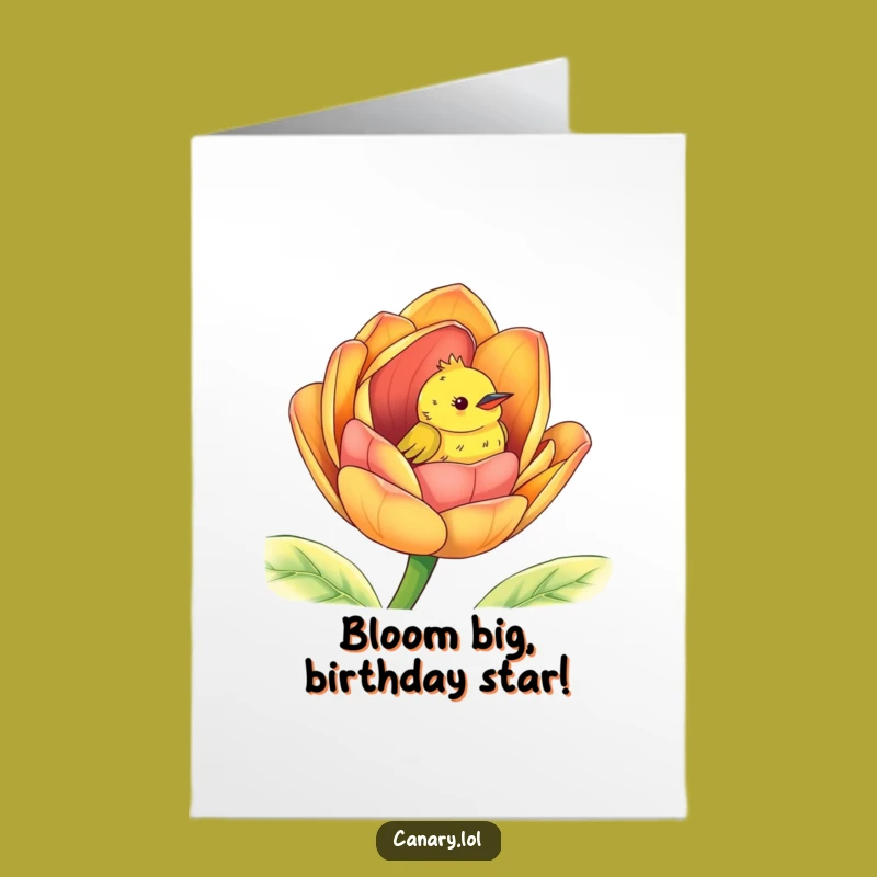Free Printable Birthday Card: Canary in Flower - Downloadable Blooming Fun