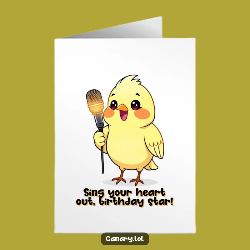 Free Printable Birthday Card: Canary Singing with Microphone, Funny Downloadable Gift