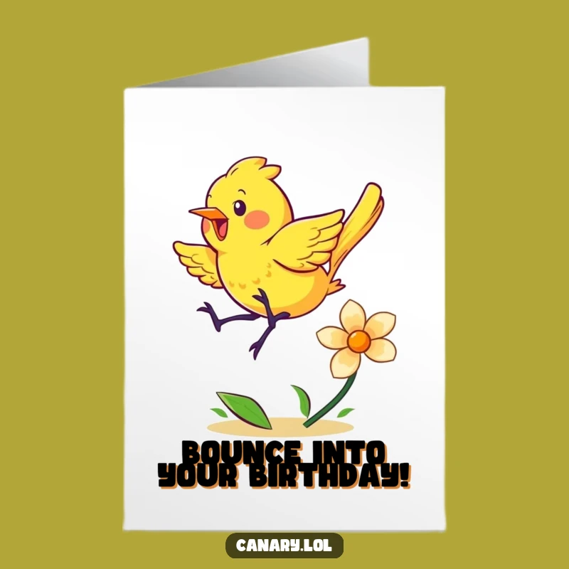 Free Printable Birthday Card: Energetic Canary Bouncing Fun, Funny Downloadable Gift