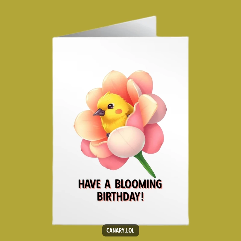 Free Printable Birthday Card: Flower Peeking Canary - Cute Downloadable DIY Gift