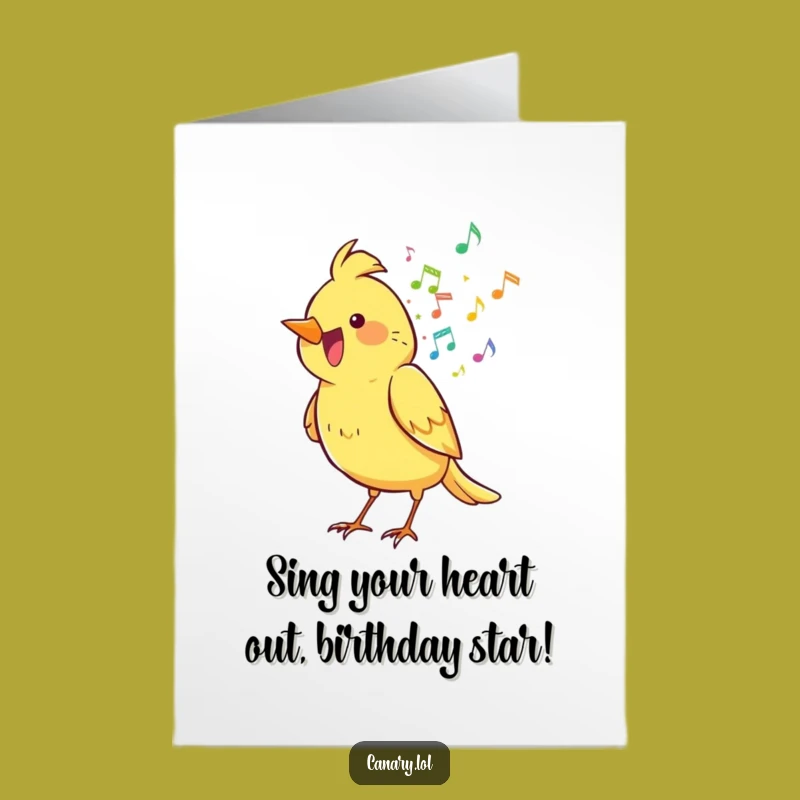 Free Printable Birthday Card: Funny Music Notes Canary Singing, LOL Downloadable Gift