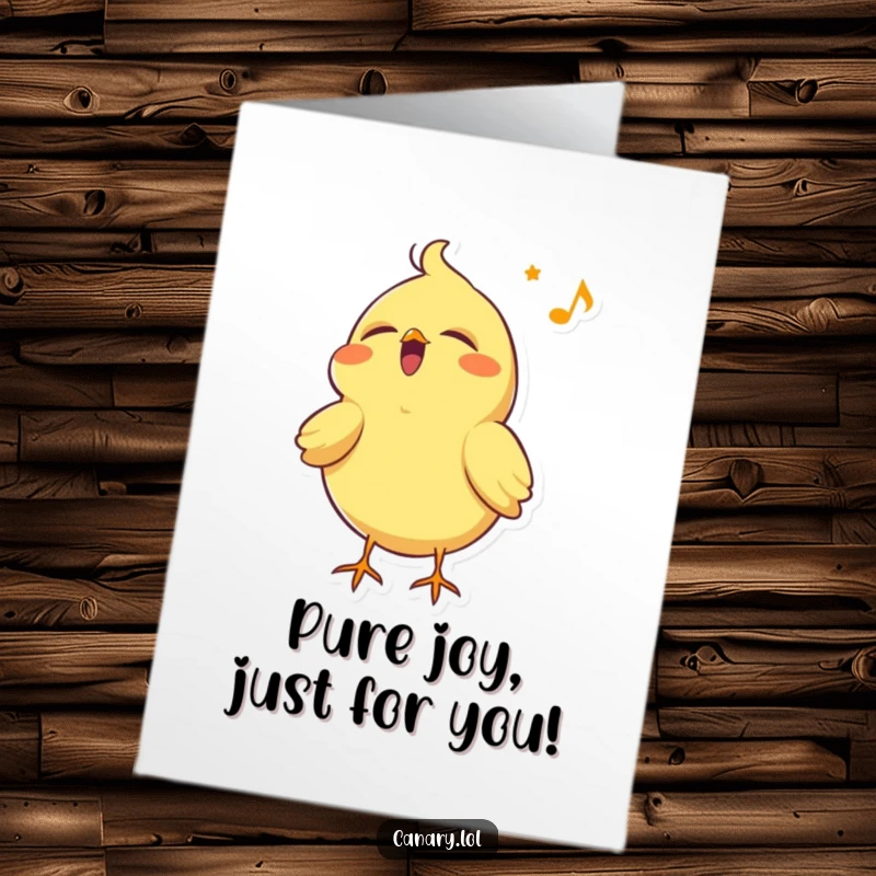 Funny Free Printable Birthday Card: Happy canary bird singing with eyes closed and head tilted back, joyful gift.
