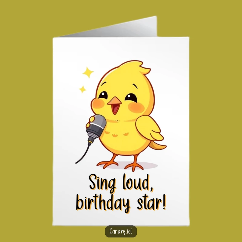 Free Printable Birthday Card: Singing Canary with Mic - Funny Downloadable Gift