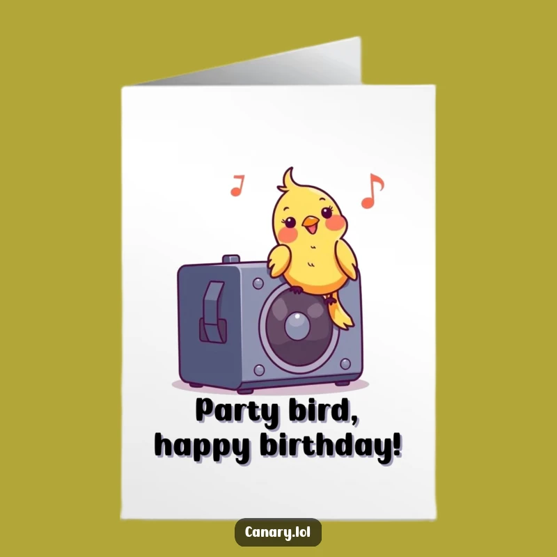 Free Printable Birthday Card: Musical Canary Jamming - Funny Downloadable Greeting