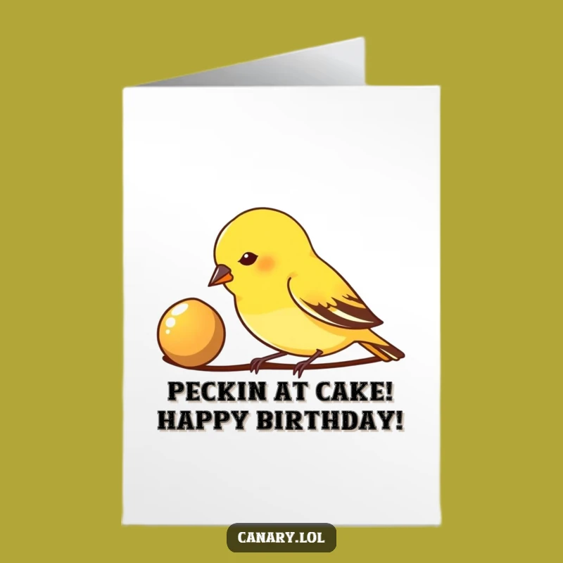 Peck-tacular Free Printable Birthday Card: Canary Enjoys Shiny Seed Treat