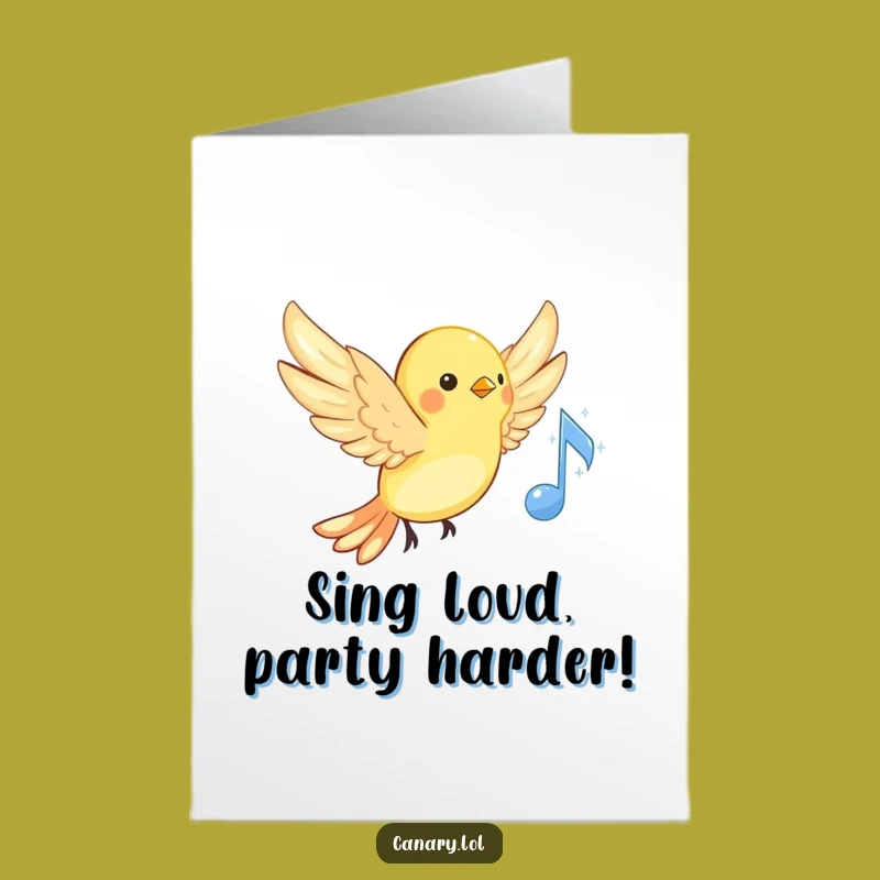 Free Printable Birthday Card: Funny Canary Singing Music Note - Downloadable Joy