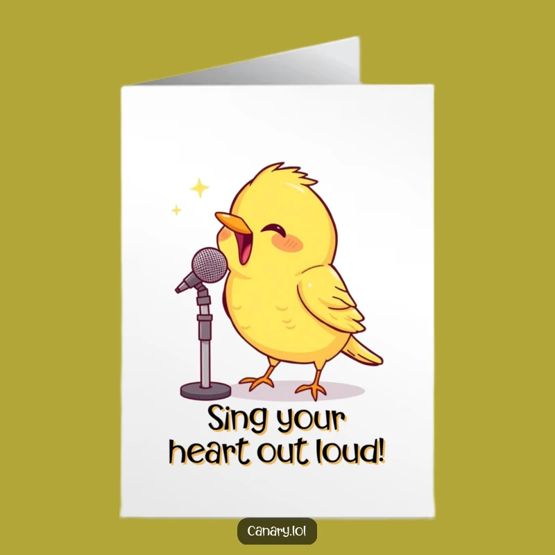 Free Printable Birthday Card: Beaming Canary Sings - Funny Downloadable Gift Option