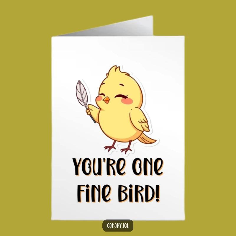 Free Printable Birthday Card: Winking Canary with Feather for Flair