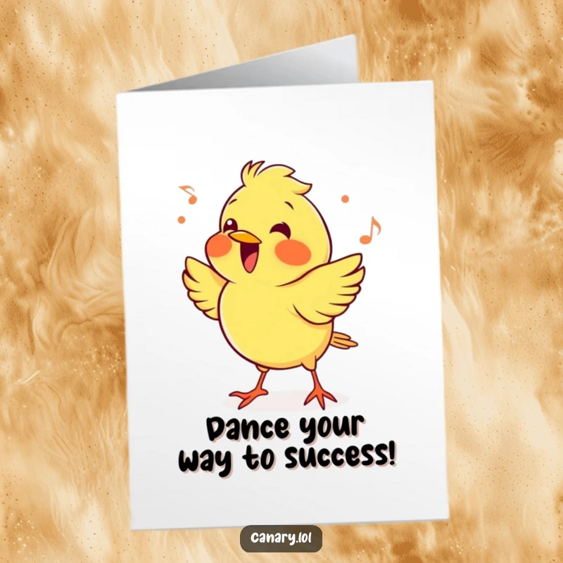 Funny Free Printable Congrats Card: Cheerful canary bird enthusiastically bopping its head to celebrate a fantastic achievement.