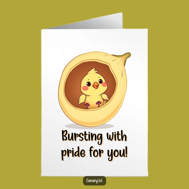 Free Printable Congrats Card: Curious Canary in Seed Pod, Funny Downloadable Gift