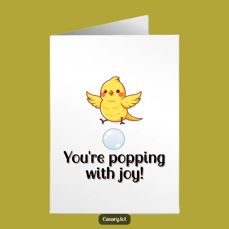 Free Printable Congrats Card: Dancing Canary on Bubble, Fun Downloadable Gift