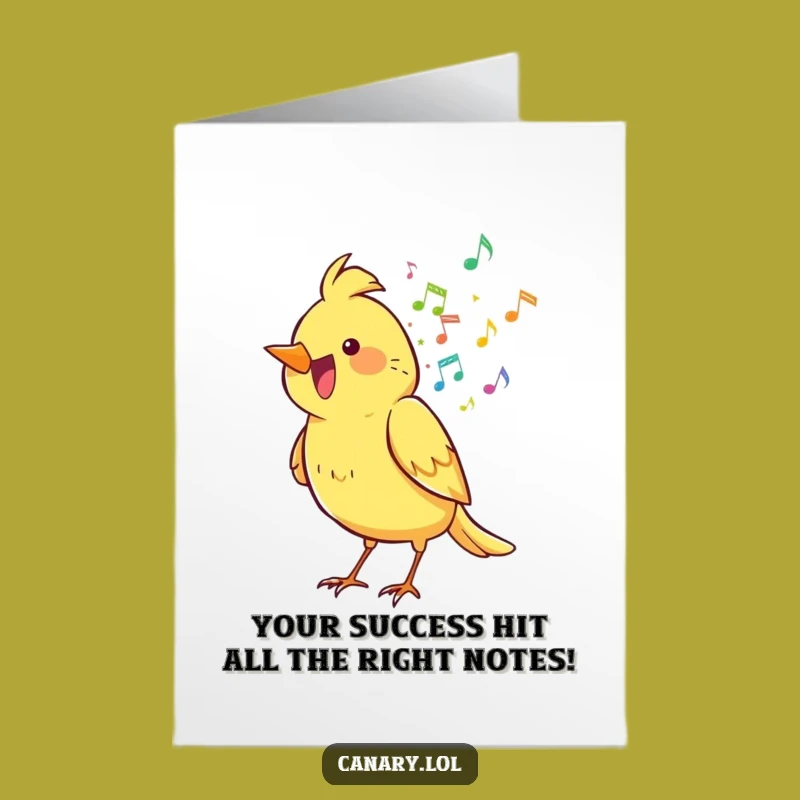 Free Printable Congrats Card: Funny Music Notes Canary Soaring, Downloadable Celebration Gift