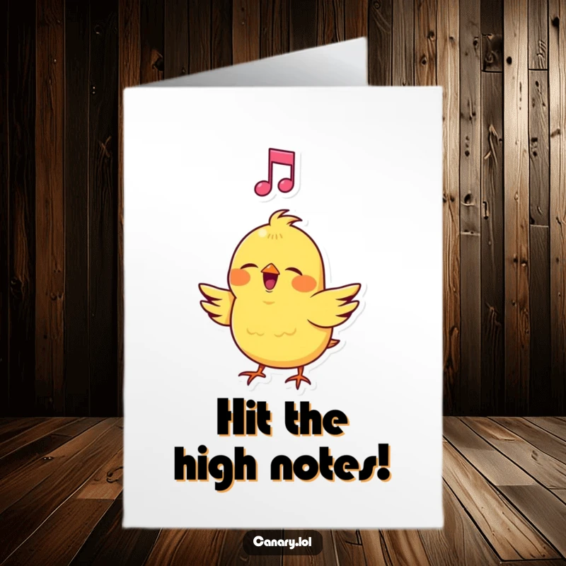 Funny Free Printable Congratulations Card: A vibrant canary singing its heart out, a musical note hovering happily overhead.