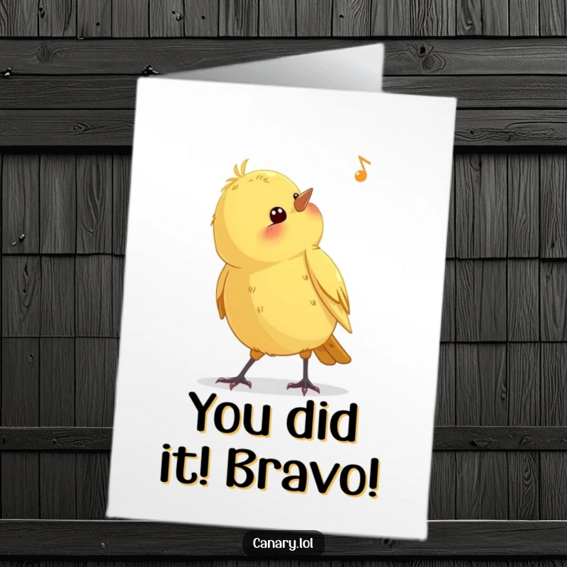 Funny Free Printable Congrats Card: Cute curious canary bird listening, perfect for celebrating wins with laughter.