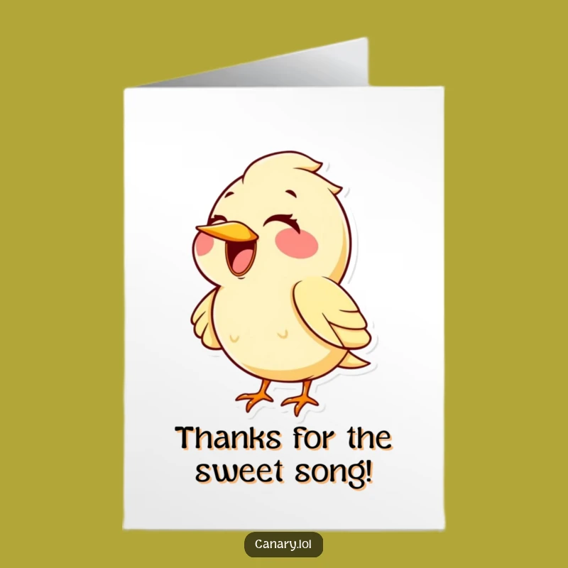 Free Printable Thank You Card: Kawaii Canary Singing High Note Funny Downloadable Gift