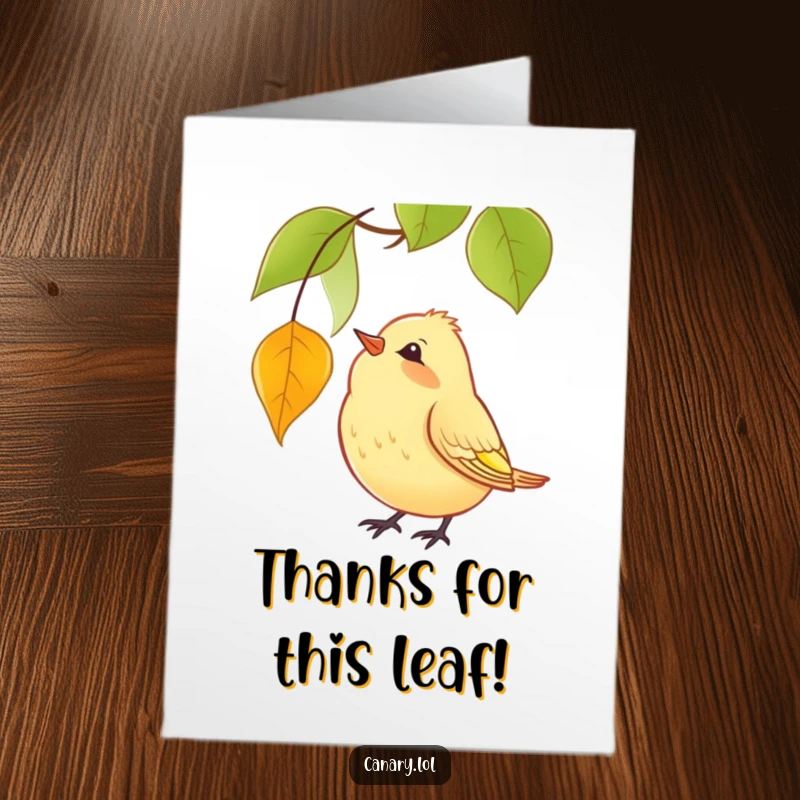 Funny Free Printable Thank You Card: A small, curious canary observes a falling leaf, a sweet way to say thank you.