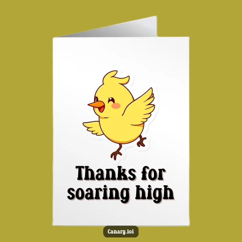 Free Printable Thank You Card: Smiling Canary Flies, Cheerful Downloadable Gift!