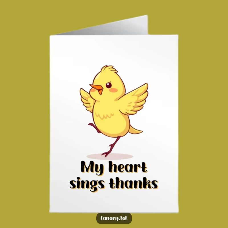 Free Printable Thank You Card: Thankful Canary's Joyful Dance Funny Downloadable Gift