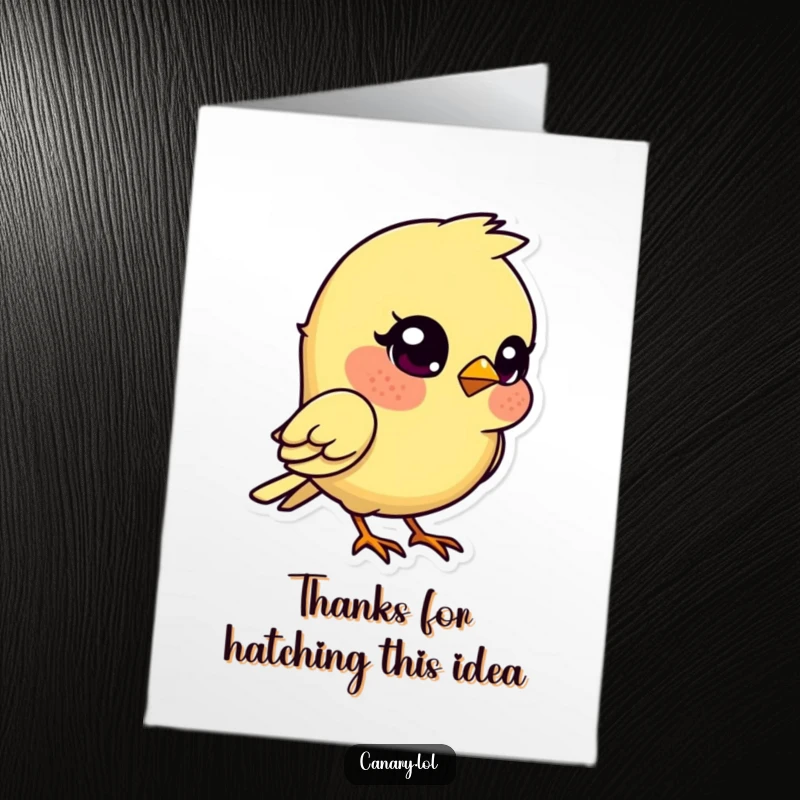 Funny Free Printable Thank You Card: Kawaii canary bird tilts head quizzically, contemplating the kindness shown.