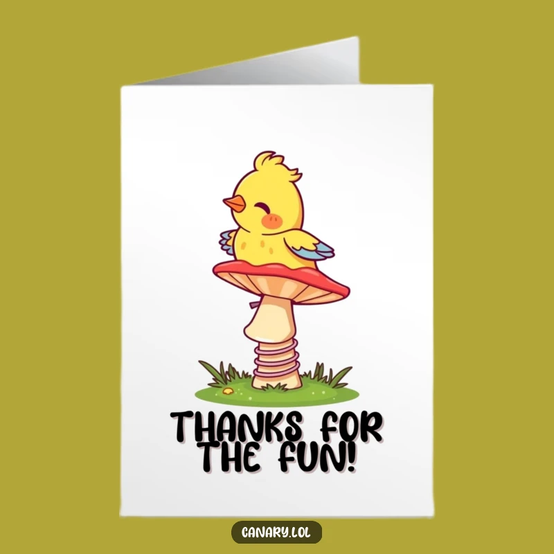 Free Printable Thank You Card: Bouncy Canary on Mushroom Instant Download Grateful Art