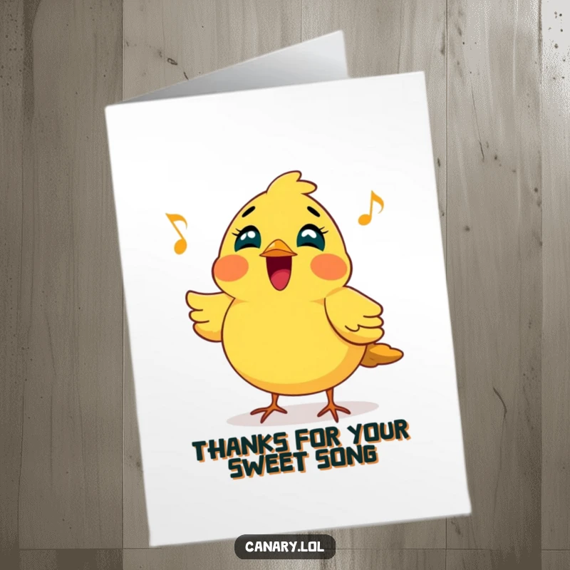 Funny Free Printable Thank You Card: Cheerful canary bird singing a bright melodic tune.