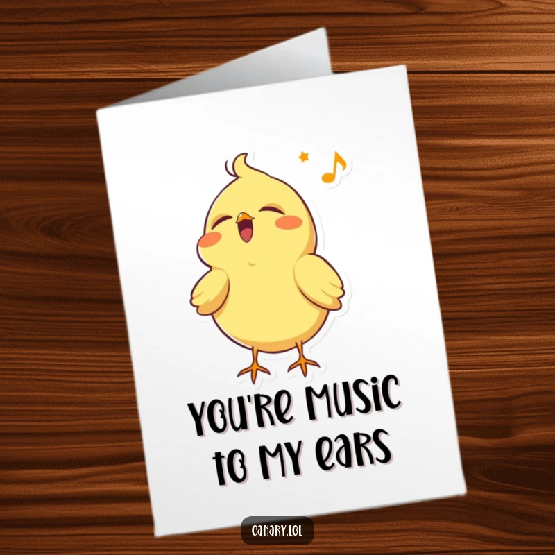 Funny Free Printable Thank You Card: Happy canary bird singing sweetly, eyes closed, a cheerful downloadable gift.