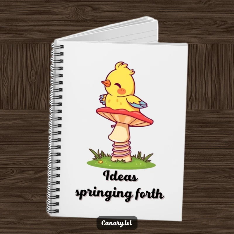 Funny Canary Notebook: A cute bird bouncing on a mushroom, perfect for writing notes, dreams, or daily thoughts humorously.