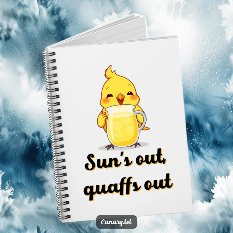 Funny canary bird notebook cover, enthusiastically chugging from a tiny lemonade pitcher, for creative minds.