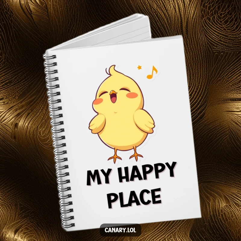 Funny canary bird notebook, singing with eyes closed and head tilted back, perfect for writing down happy thoughts and melodies.