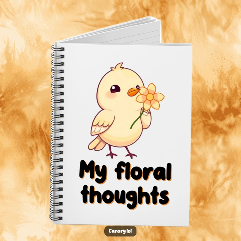 Funny Bird Thoughts Notebook featuring a cute bird offering a single flower, ready for your creative notes.