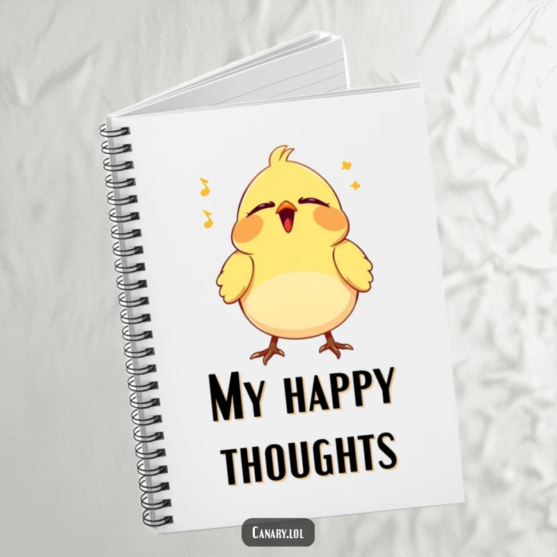Funny Canary Notebook: Journal with a tiny bird vibrating blissfully with eyes closed, singing a happy tune, ideal for calm writing.