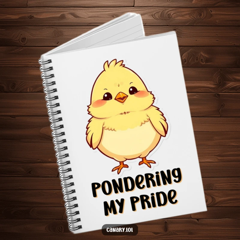 Funny notebook cover with a chubby yellow canary puffing its chest proudly, perfect for documenting your proudest moments.