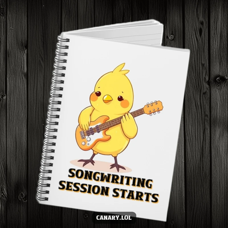 Funny Canary Notebook: A small bird playing a guitar with its feet, designed for jotting down lyrics or daily thoughts humorously.