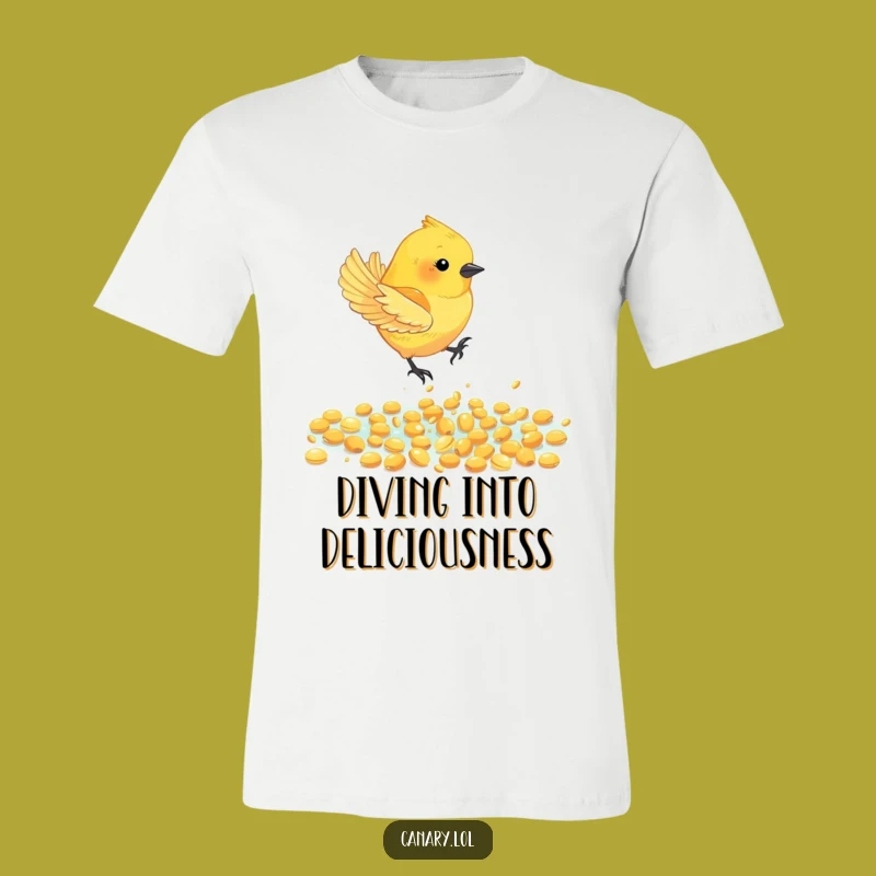 Funny Canary Bird Seed Dive T-Shirt - Golden Joy, Humorous Gift for Aviary Fans