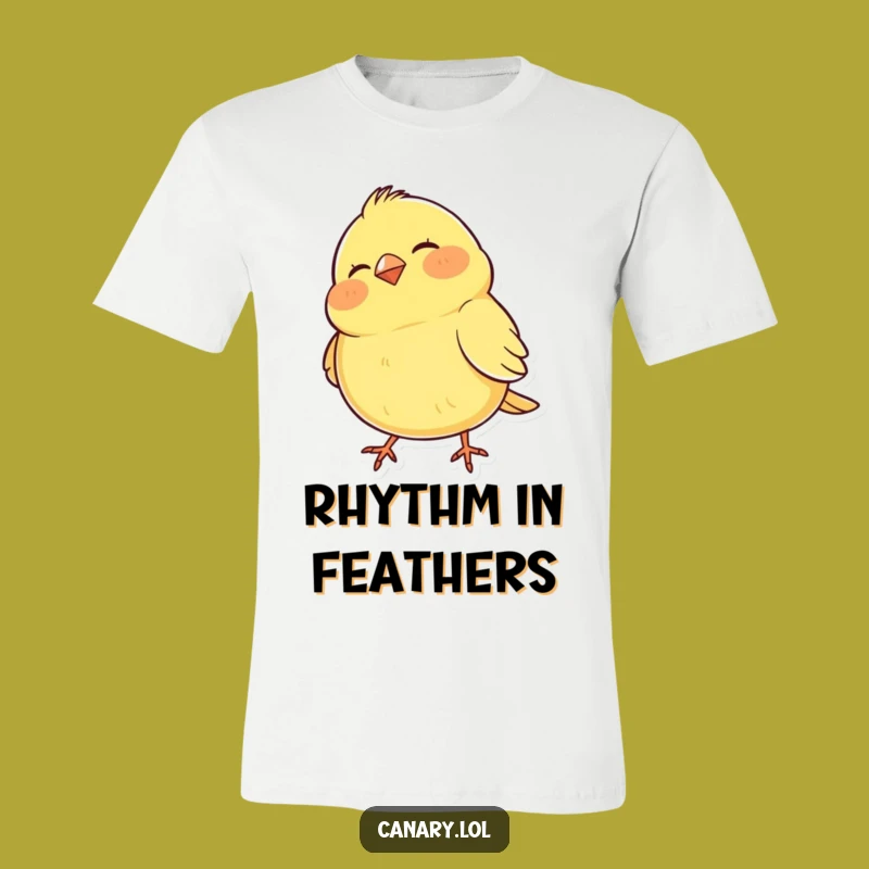 Funny Happy Canary T-Shirt: Puffed Cheeks Bobbing Head for Comedic Relief