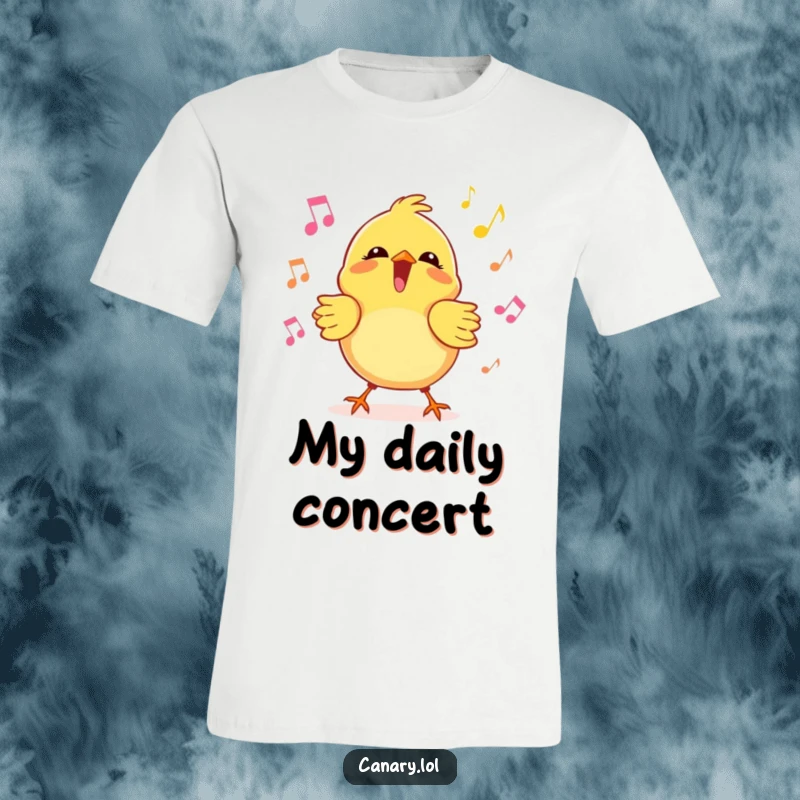 Funny kawaii canary t-shirt featuring a bird singing joyfully with musical notes, a cheerful and humorous design.