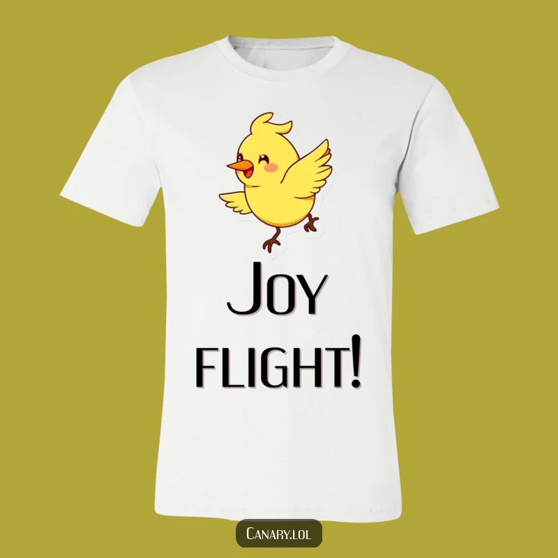 Funny Flying Canary Smile T-Shirt: Exaggerated Joyful Arc Graphic Tee