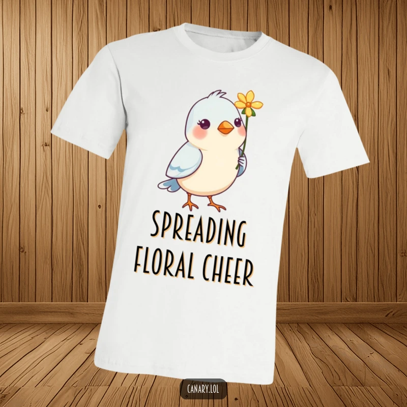 Funny Bird T-Shirt: An adorable bird presenting a single, vibrant flower in its beak, conveying sweetness and humor.