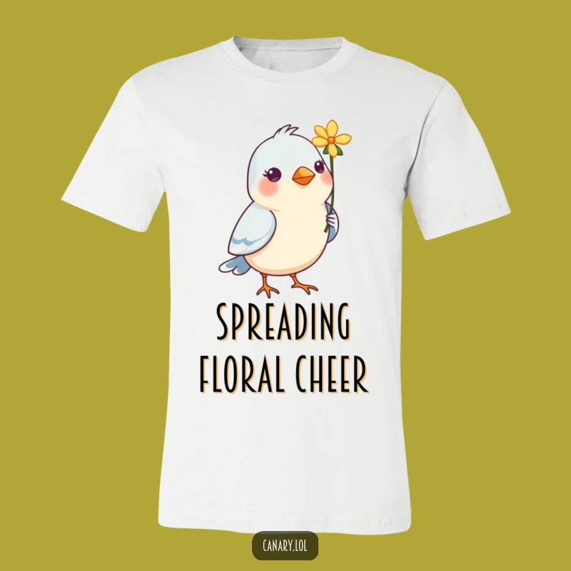 Funny Bird Flower Offering T-Shirt - Sweet Beak Blossom Tee