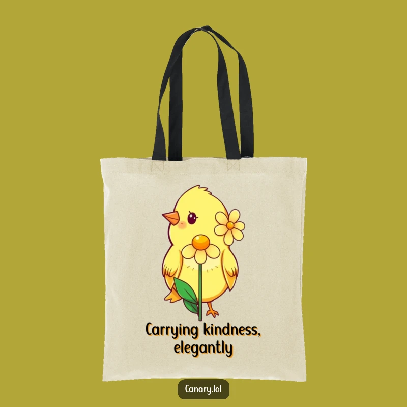 Funny Shy Canary Flower Tote Bag: Carry Kindness, Cute Bird Art, Great Funny Gift