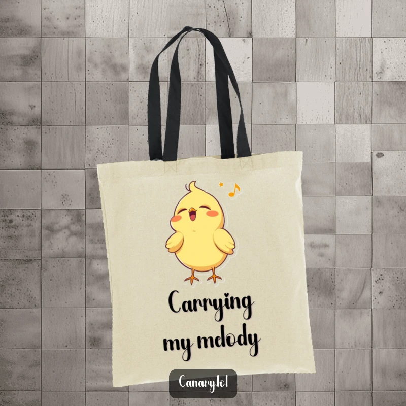 Funny canary bird tote bag, singing with eyes closed and head tilted back, perfect for carrying daily items with joy.