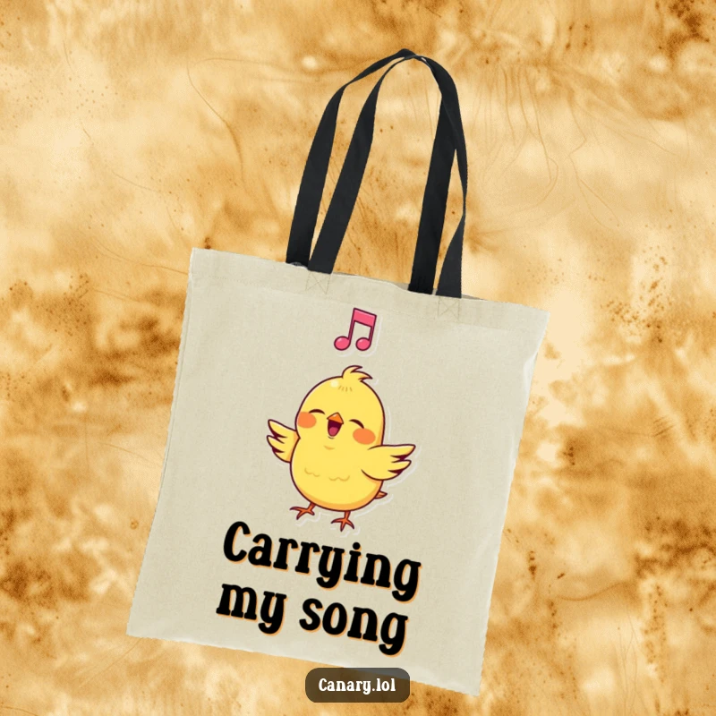 Funny Canary Tote Bag: Durable bag featuring a cheerful bird singing loudly with a musical note, great for groceries or sheet music.