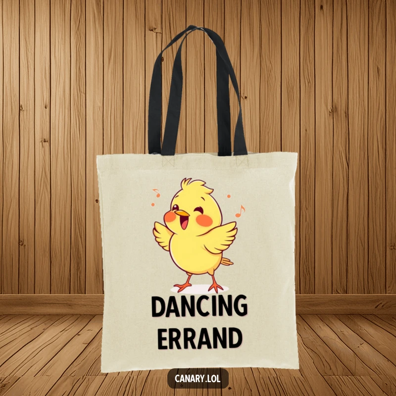 Funny cheerful canary bird tote bag, enthusiastically bopping its head to a beat. A stylish and humorous accessory for music lovers.
